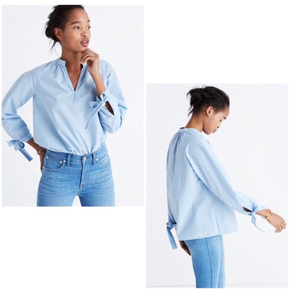 NWOT Madewell Striped Tie Sleeve Popover Blouse